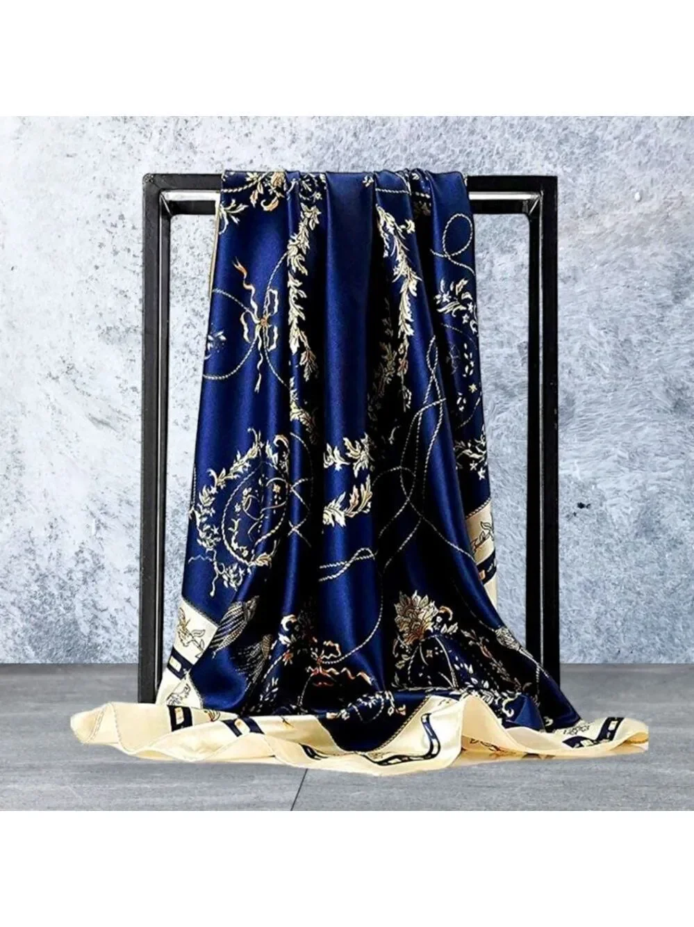 Scarf Headwraps for Women Silk Scarf Navy Satin Print 35 x 35